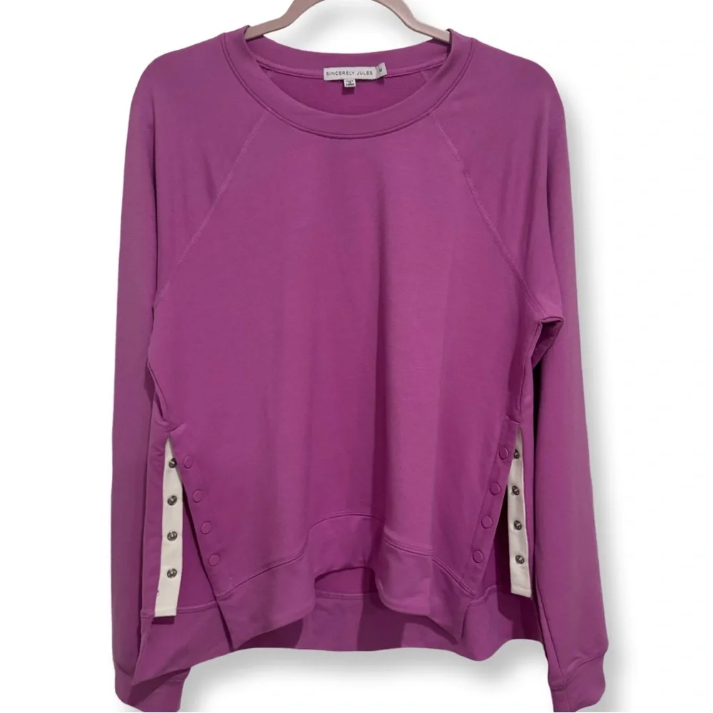 SINCERELY JULES‎ LONG SLEEVES CREW NECK SWEATER SIDE BUTTONS PURPLE SZ MEDIUM